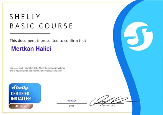 Zertifikat Shelly Basic Course, Shelly Certified Installer Bronze